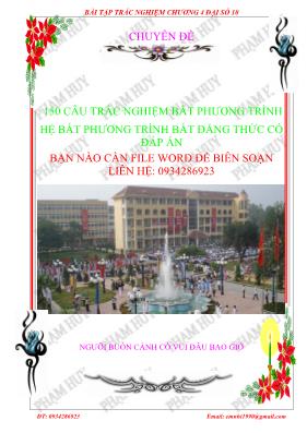 150 câu trắc nghiệm bất phương trình  hệ bất phương trình - Bất đẳng thức